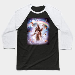 Laser Eyes Space Cat Riding Sloth, Dog - Rainbow Baseball T-Shirt